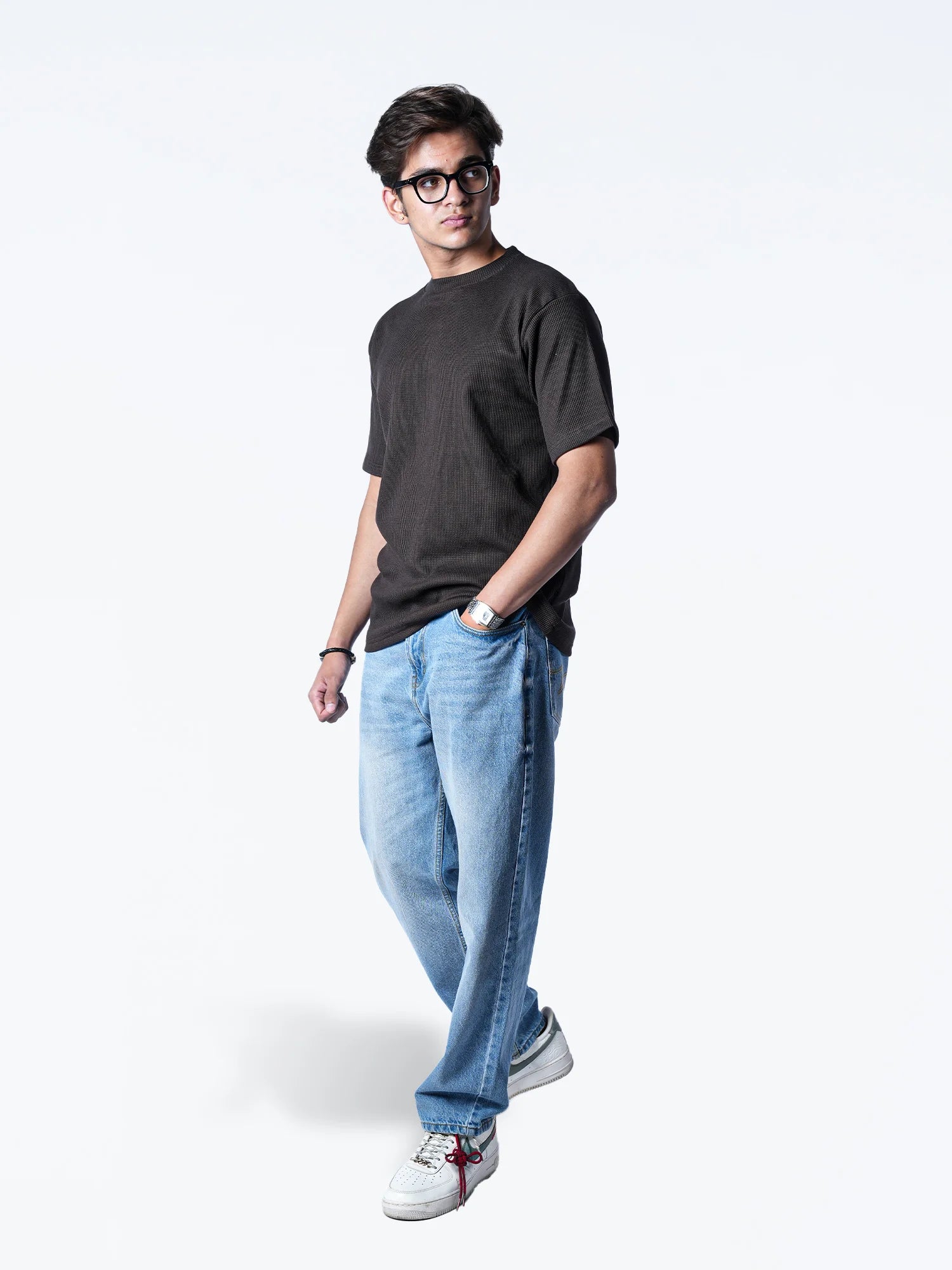 Brown regular waffle knit T-shirt