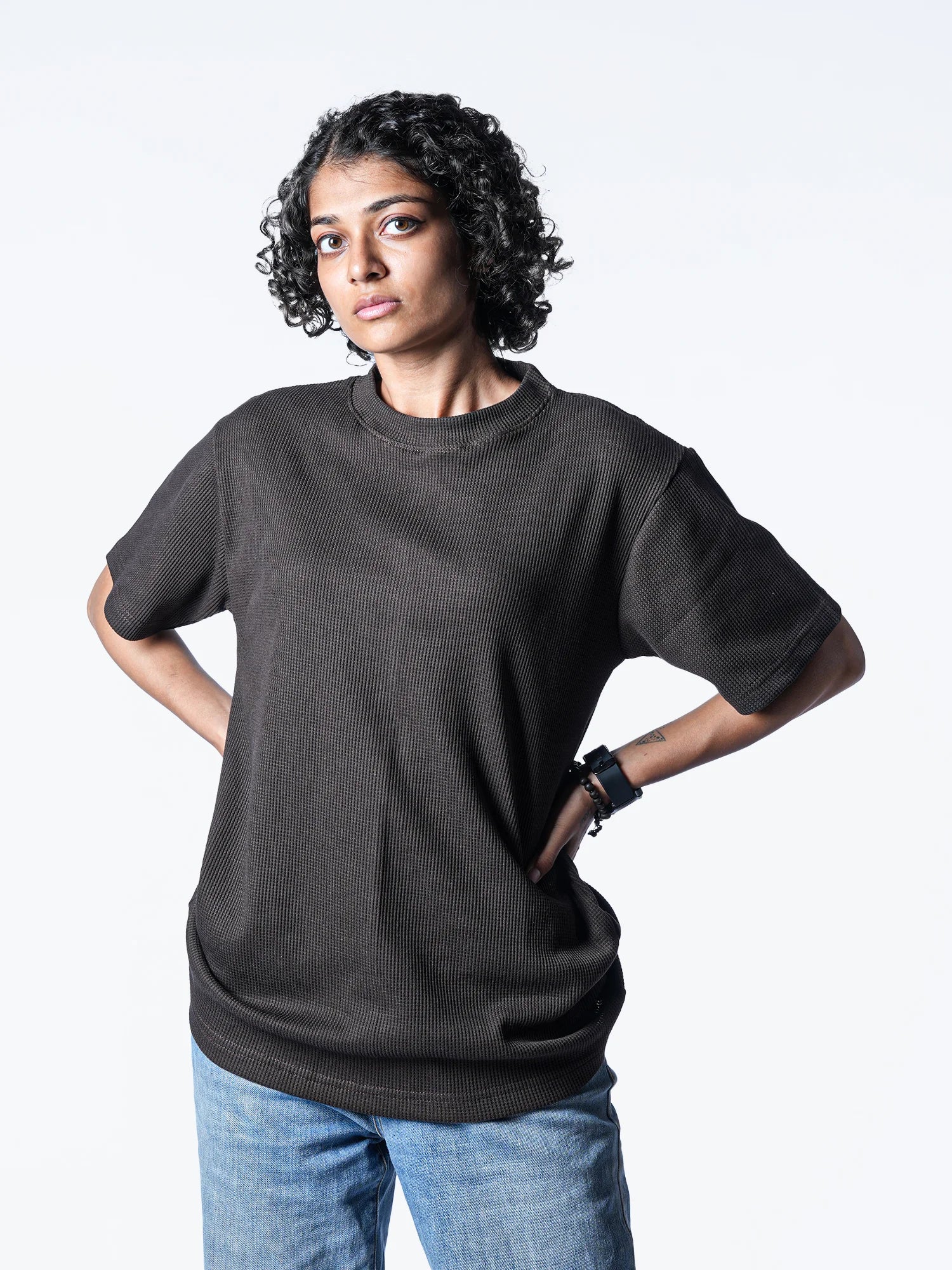 Brown regular waffle knit T-shirt