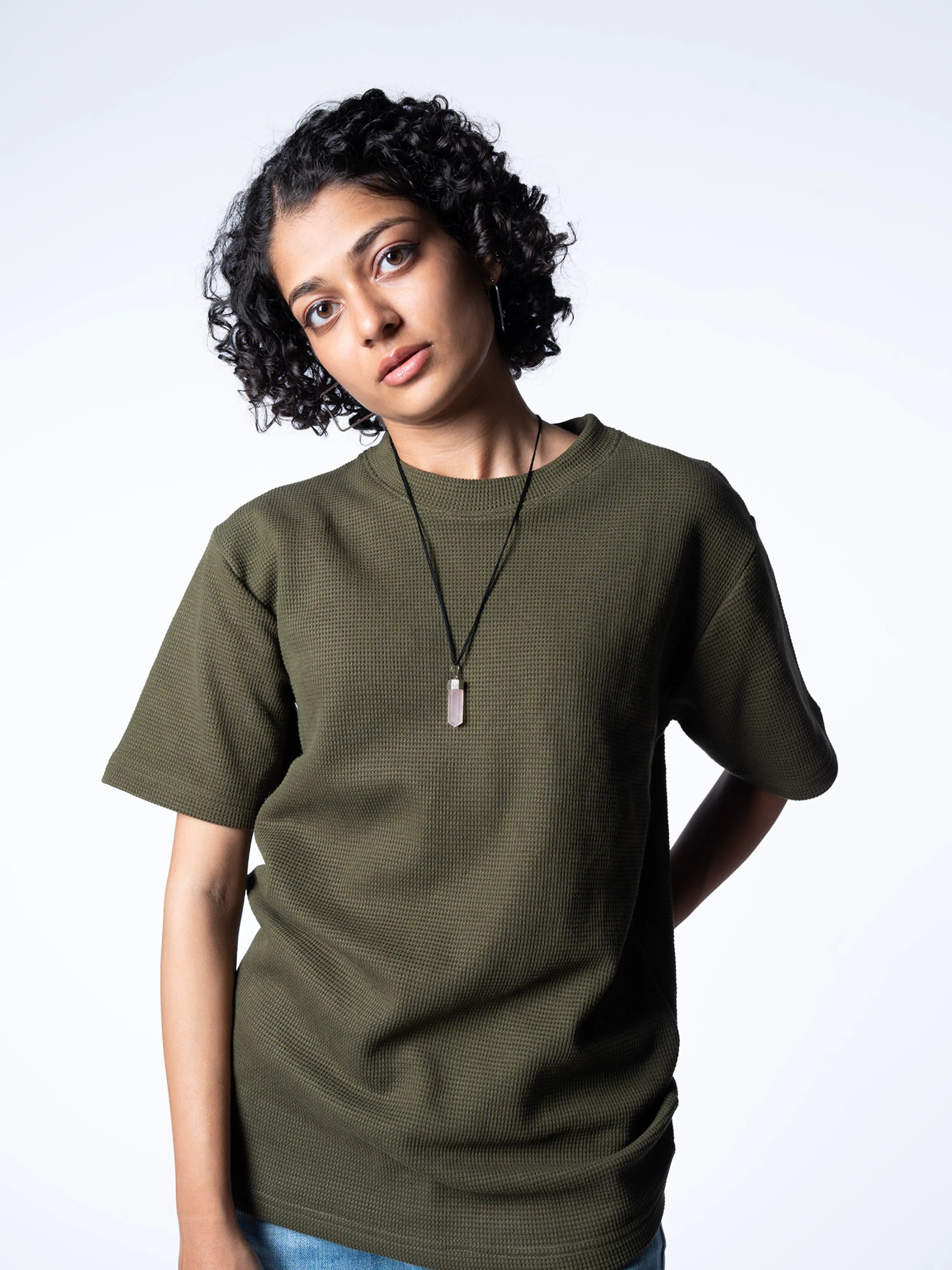Olive Green regular waffle knit T-shirt