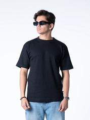 Black regular waffle knit T-shirt