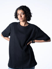 Black regular waffle knit T-shirt