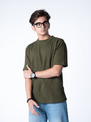 Olive Green regular waffle knit T-shirt