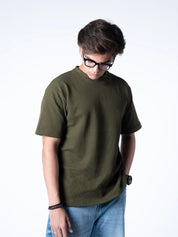 Olive Green regular waffle knit T-shirt